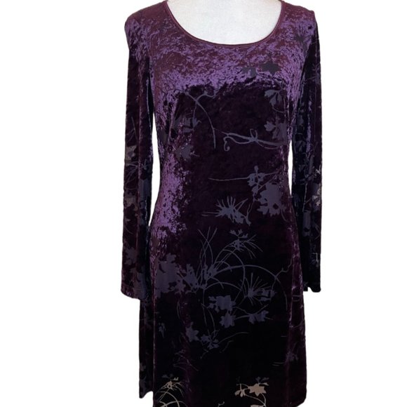 CDC Purple/Plum Velvet/Flocked Damask Floral Long Sleeve Dress Size 4 - Picture 6 of 15